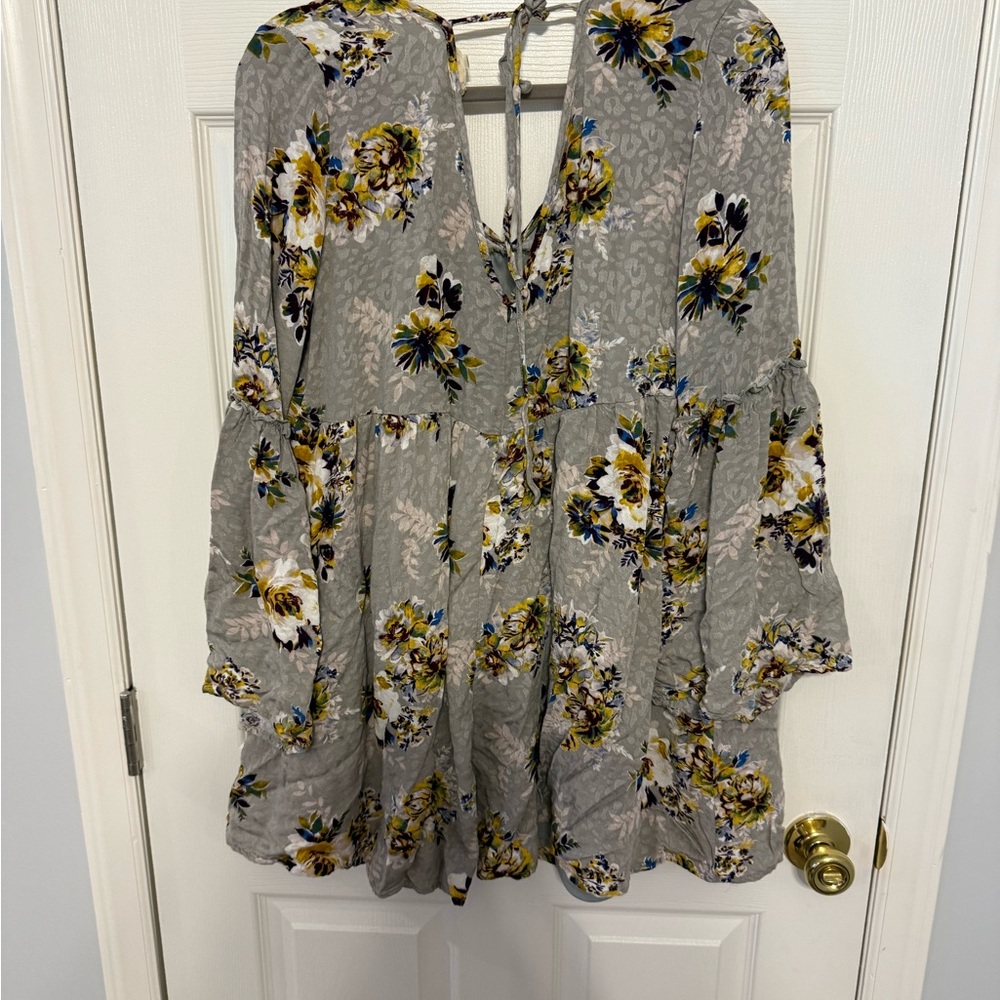 Altar'd State Floral Gray Blouse